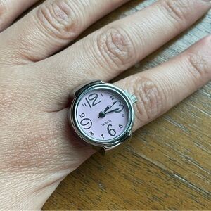 Silver Ring Watch with Pink Face.